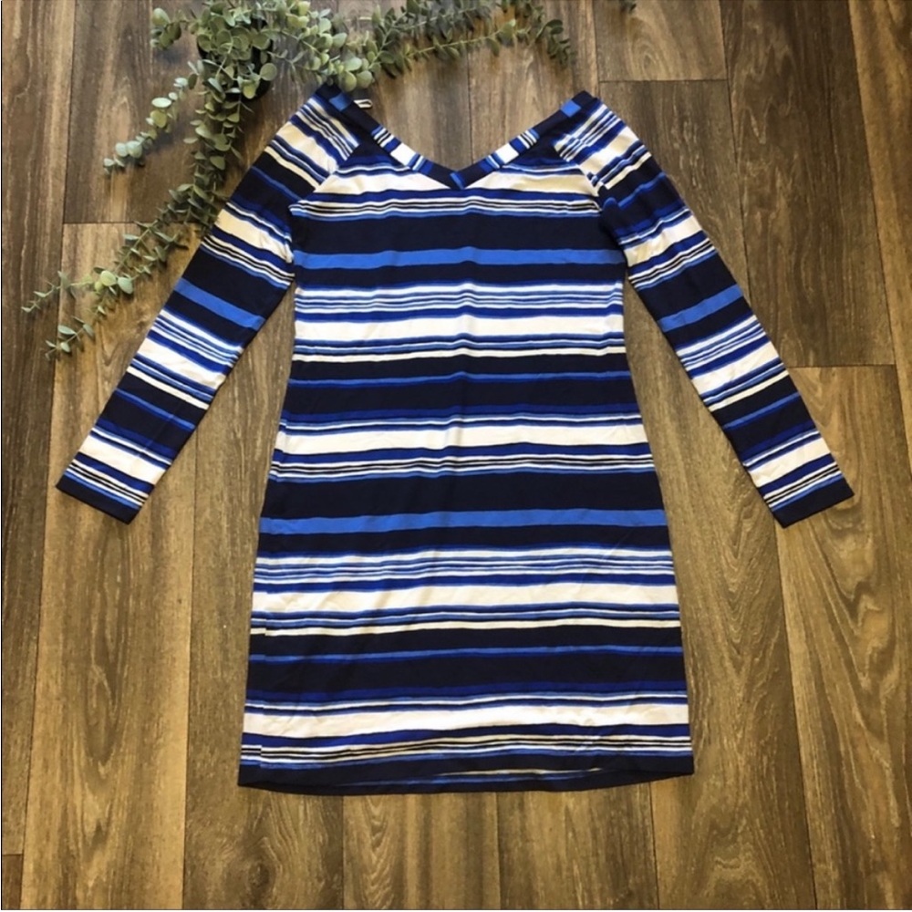 New Lilly Pulitzer Blue White Striped V Neck Dress small